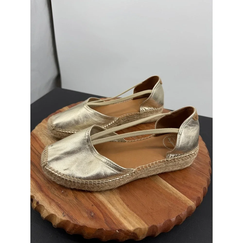 Toni Pons Erla-P Espadrilles Flats Women Size 38 Gold Metallic Elastic Strap